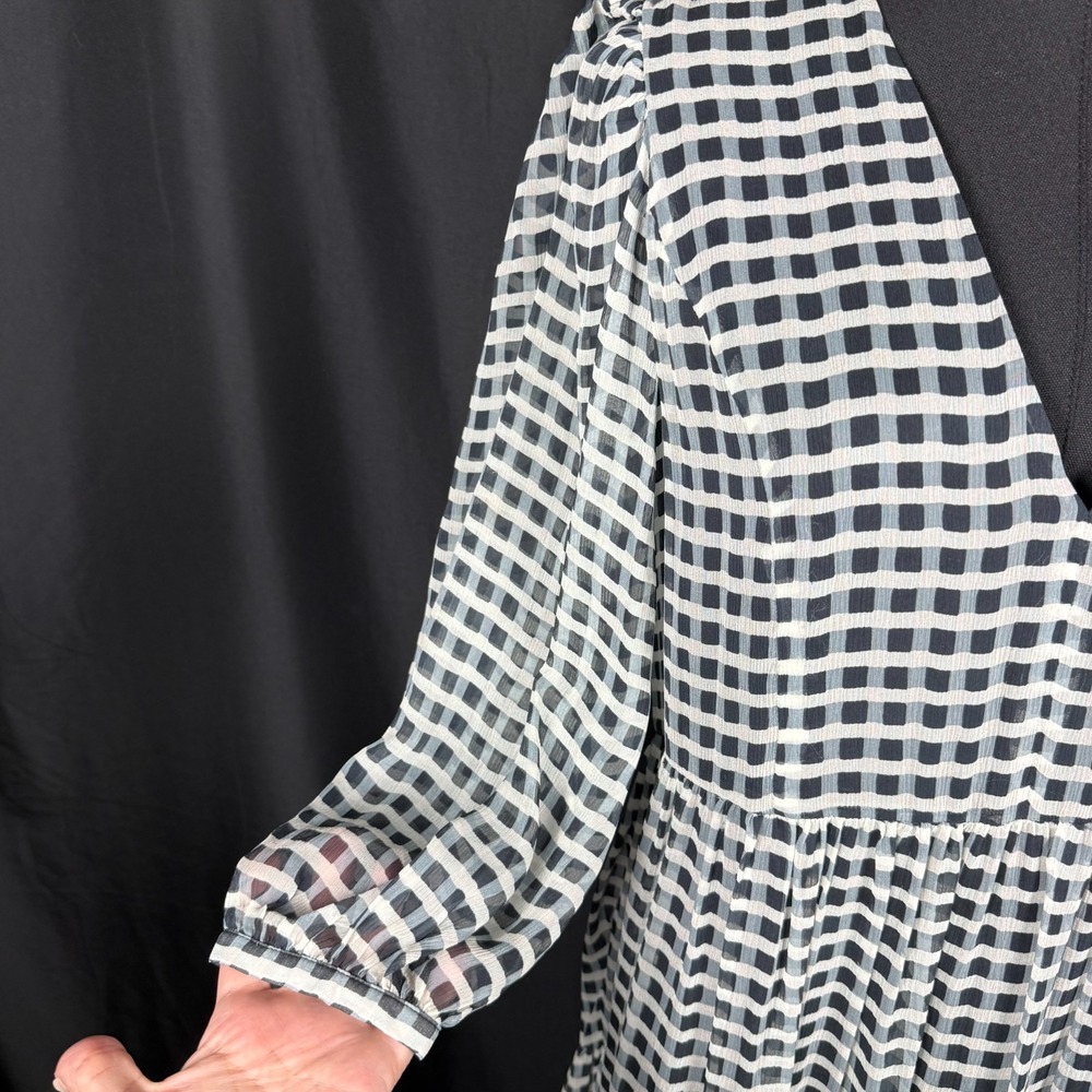 Joie Tobey Sz XXS Boho Black Cream 100% Silk Check Maxi Dress Oversized EUC - Picture 9 of 14
